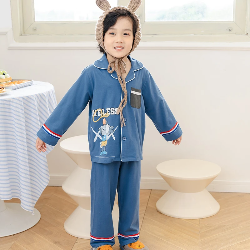 【潮玩机器人】睡衣男童秋莱卡棉家居服卡通儿童家居套服3961