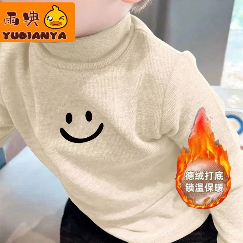 双面德绒打底衫秋冬季中小童儿童长袖上衣T恤男女童保暖半高领