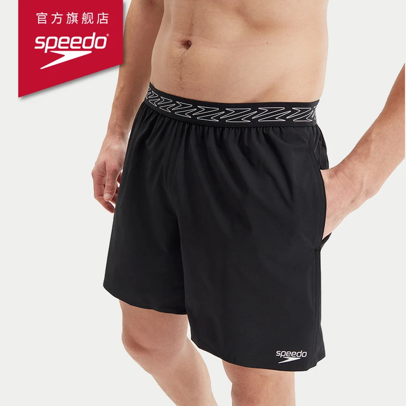 Speedo速比涛短裤沙滩裤泳裤男士男款纯色复古logo防尴尬游泳夏季