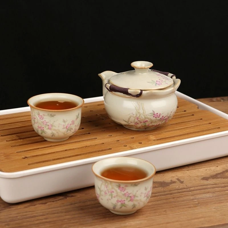 米黄汝窑茶具盖碗茶杯单个防烫手冲泡壶高档冰裂手抓壶泡茶专用碗