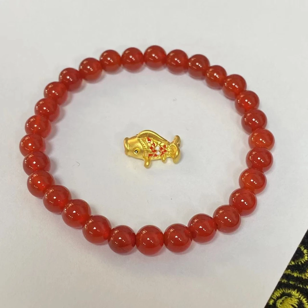 足金鼓鼓鲤鱼玛 瑙手链时尚@@A209