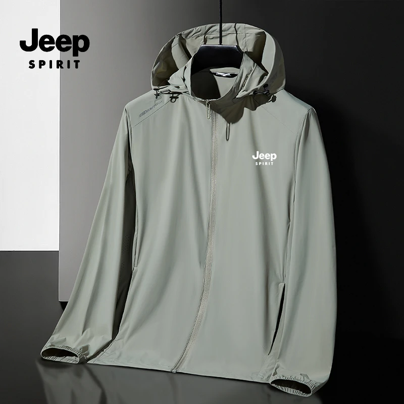 JEEPSPIRIT夏季冰丝防晒衣户外休闲钓鱼连帽防紫外线轻薄透气男