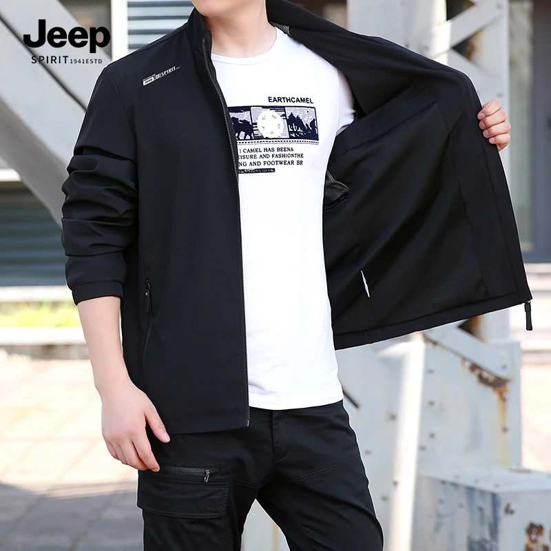 JEEPSPIRIT春秋款男士休闲夹克西装中年运动百搭立领宽松大码外套