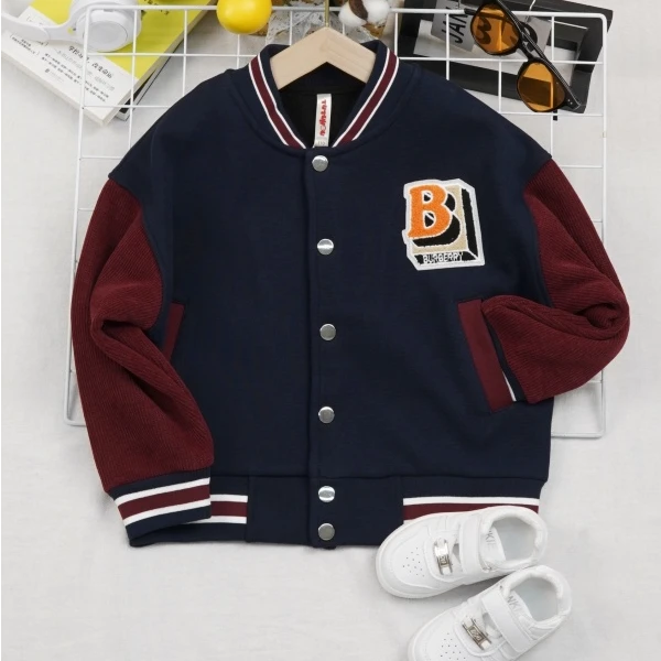 儿童加绒棒球服女童男童时尚运动休闲中大童秋冬拼接百搭舒适保暖