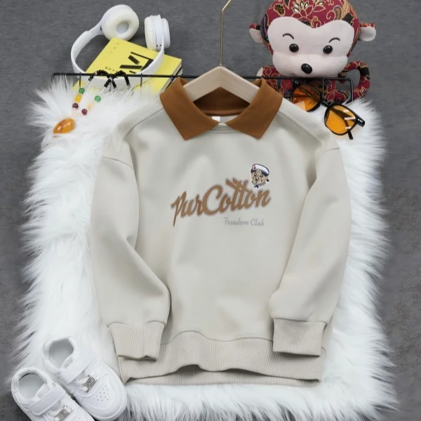 秋季儿童Polo卫衣长袖男童时尚休闲宽松女童纯棉翻领套头百搭气质