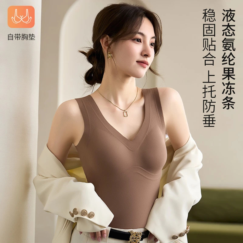 秋冬新款无痕果冻条固定杯磨毛上身速暖抗静电防下垂抗菌保暖背心