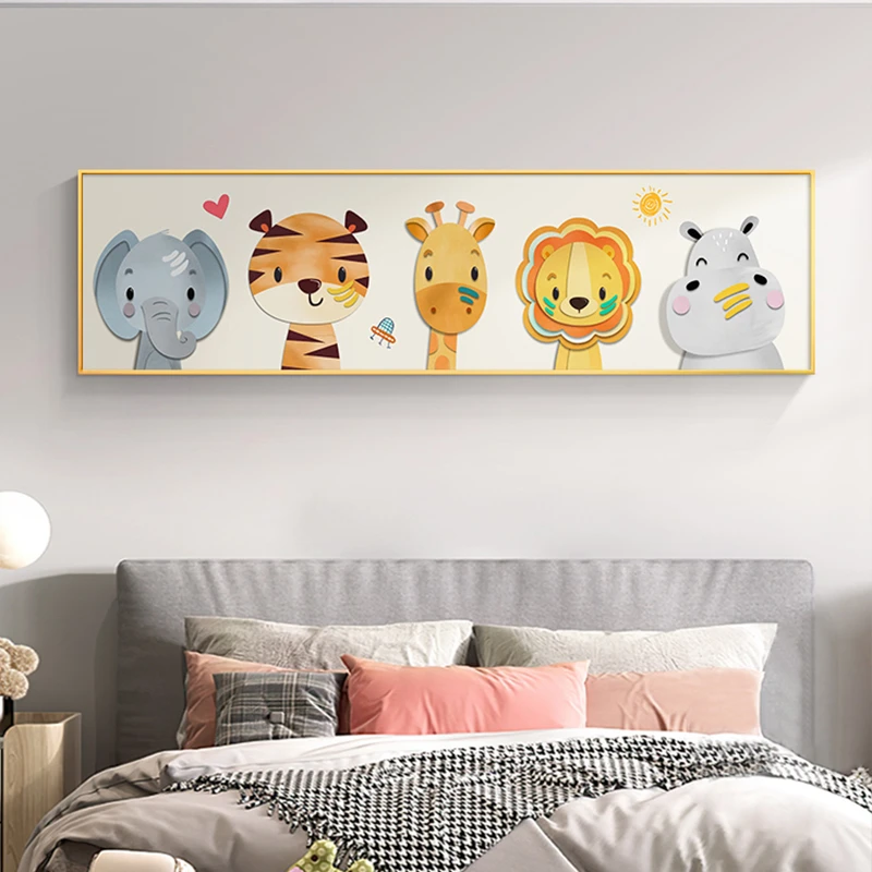 儿童房装饰画趣味卡通动物男孩女孩卧室床头挂画ins民宿房间壁画
