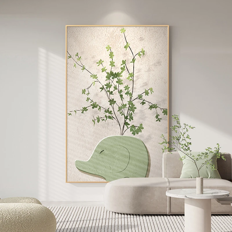 臣萱北欧风客厅装饰画现代简约玄关挂画光影绿植沙发背景墙落地画