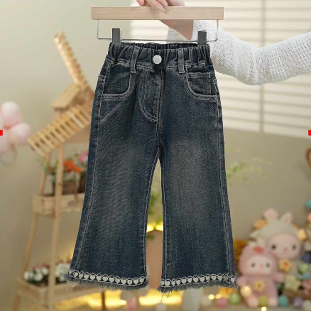 女童牛仔裤儿童童春秋洋气时尚微喇叭裤百搭春季刺绣中小童女宝潮