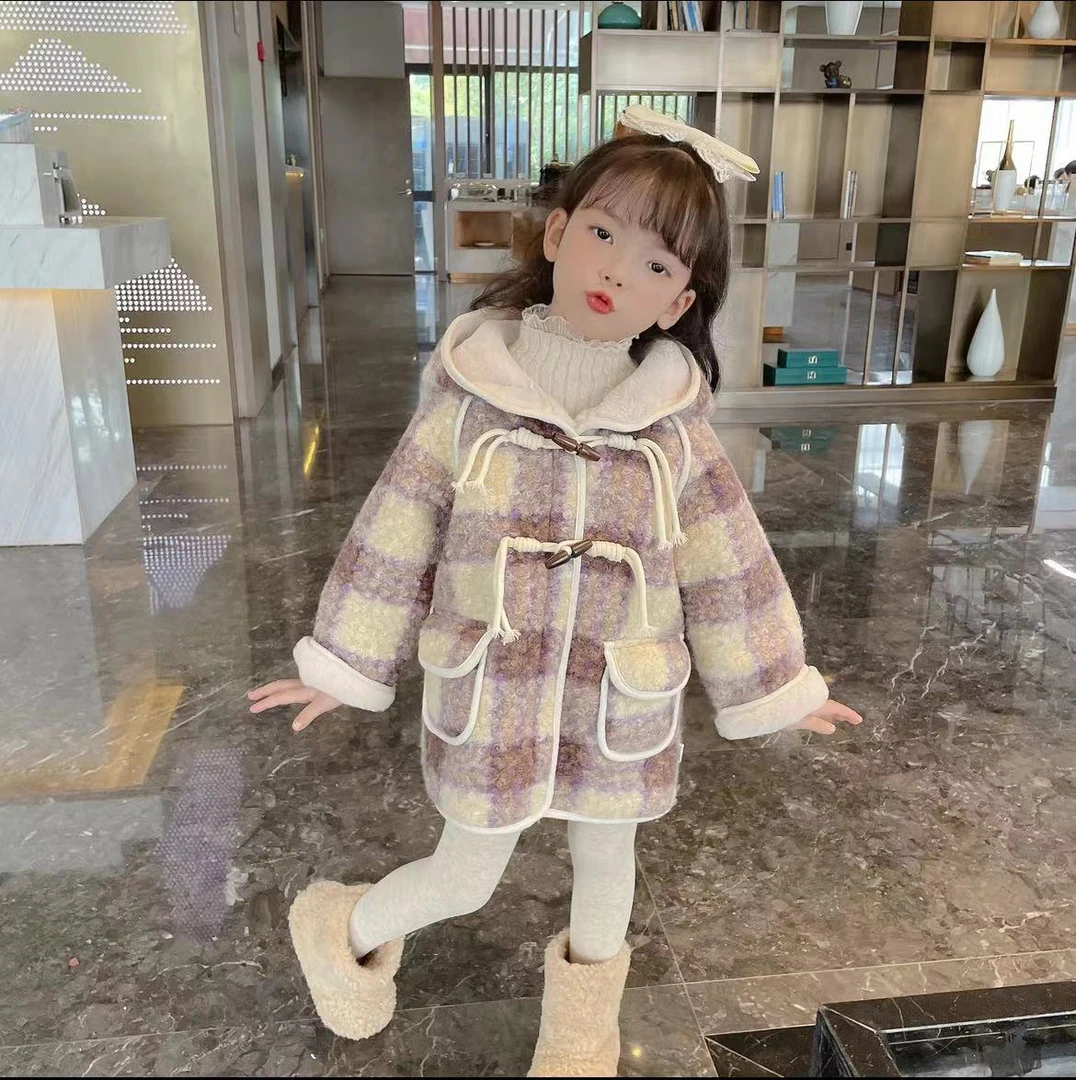 女童加绒外套秋冬款2024新款宝宝冬装儿童冬季中长款毛呢大衣
