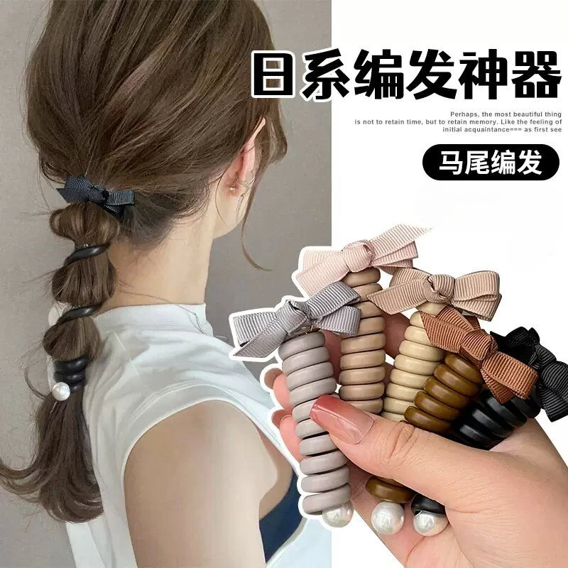 拾想泡泡辫编发头绳女时尚蝴蝶结发饰新款电话线发圈扎高马尾发绳