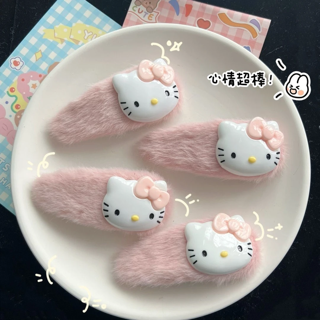 拾想毛绒KT猫发夹日系可爱凯蒂猫卡通发卡头饰学生刘海夹大号侧边