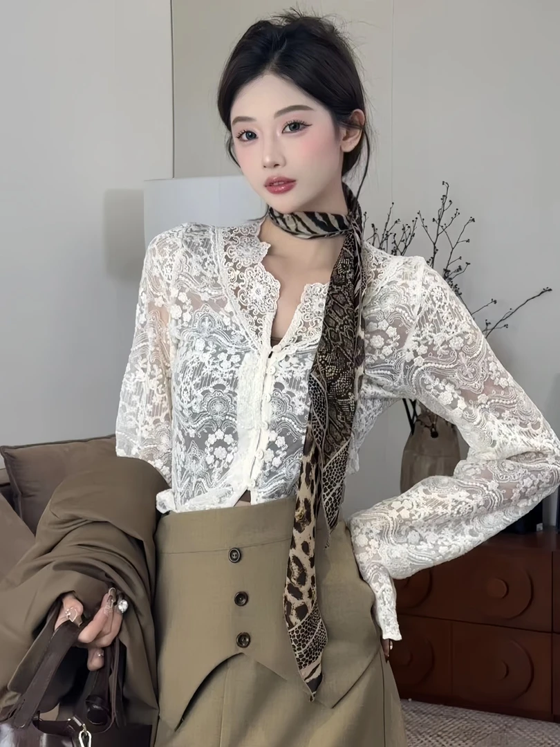 NEWD法式蕾丝开衫内搭打底女秋防晒衬衣罩衫独特绝美上衣小衫