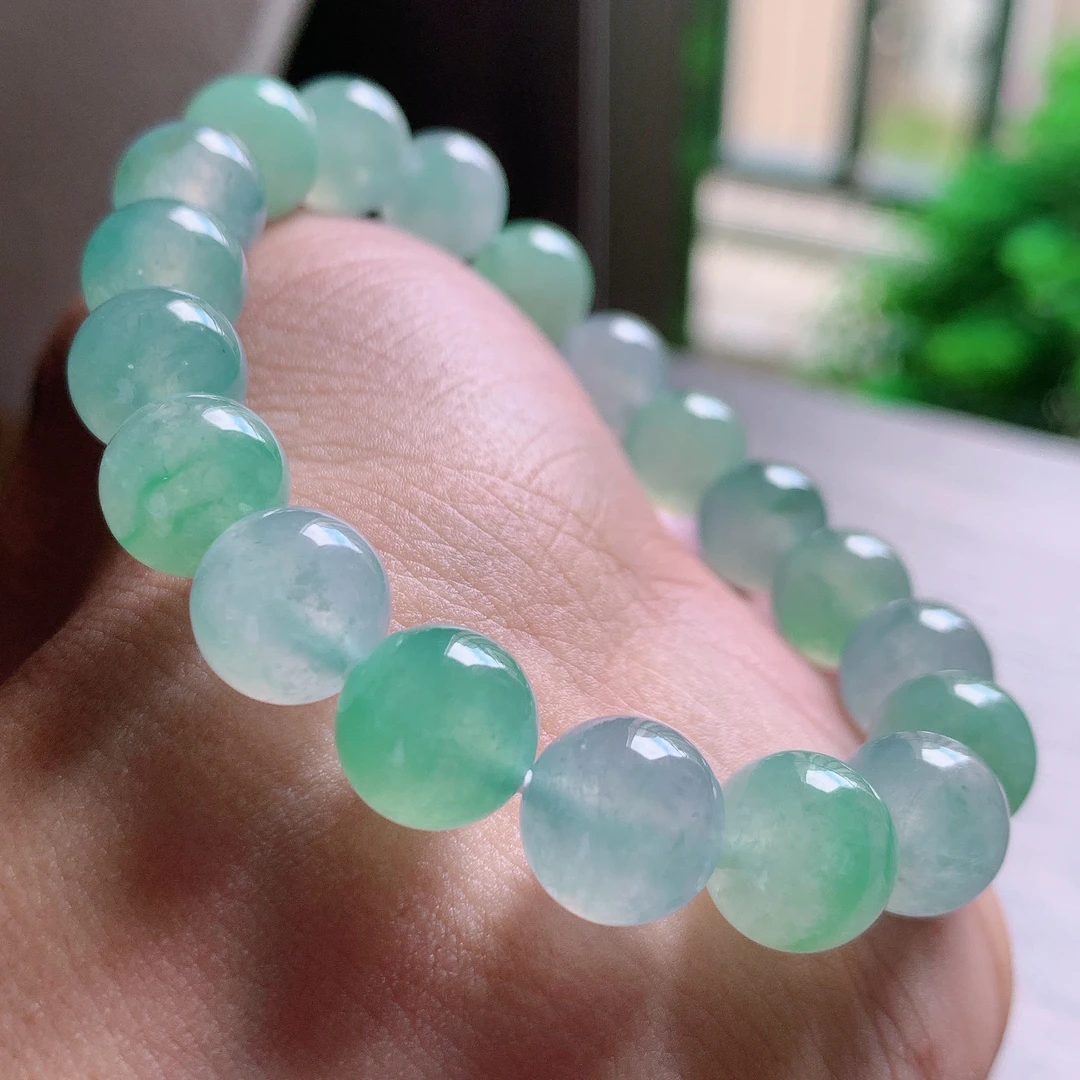 天然翡翠A货冰种水润马卡龙圆珠手串卡10左右男女款精美百搭