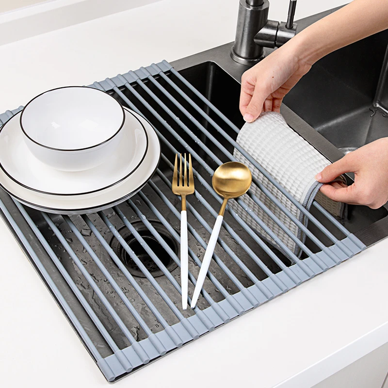 厨房水槽沥水架洗碗水池碗碟置物架抹布沥水碗盘收纳架折叠沥水篮