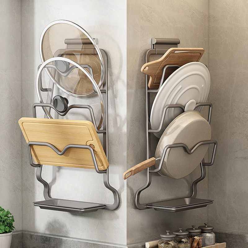 优勤锅盖架壁挂式免打孔厨房置物架多功能家用收纳架菜板架砧板架