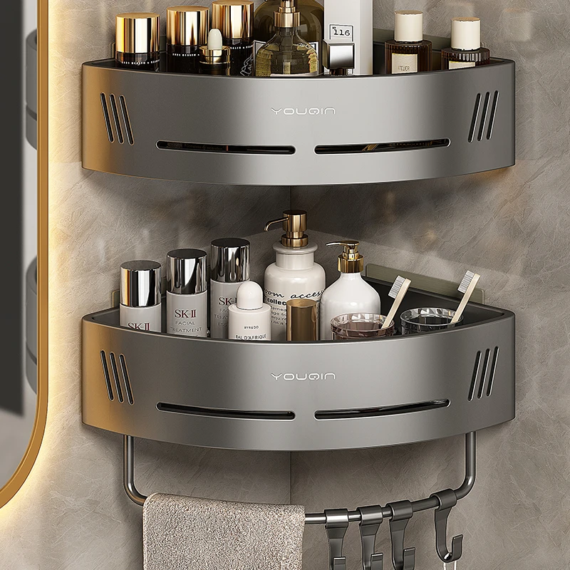 枪灰浴室三角置物架厕所卫生间洗浴墙上收纳架洗漱台挂架子