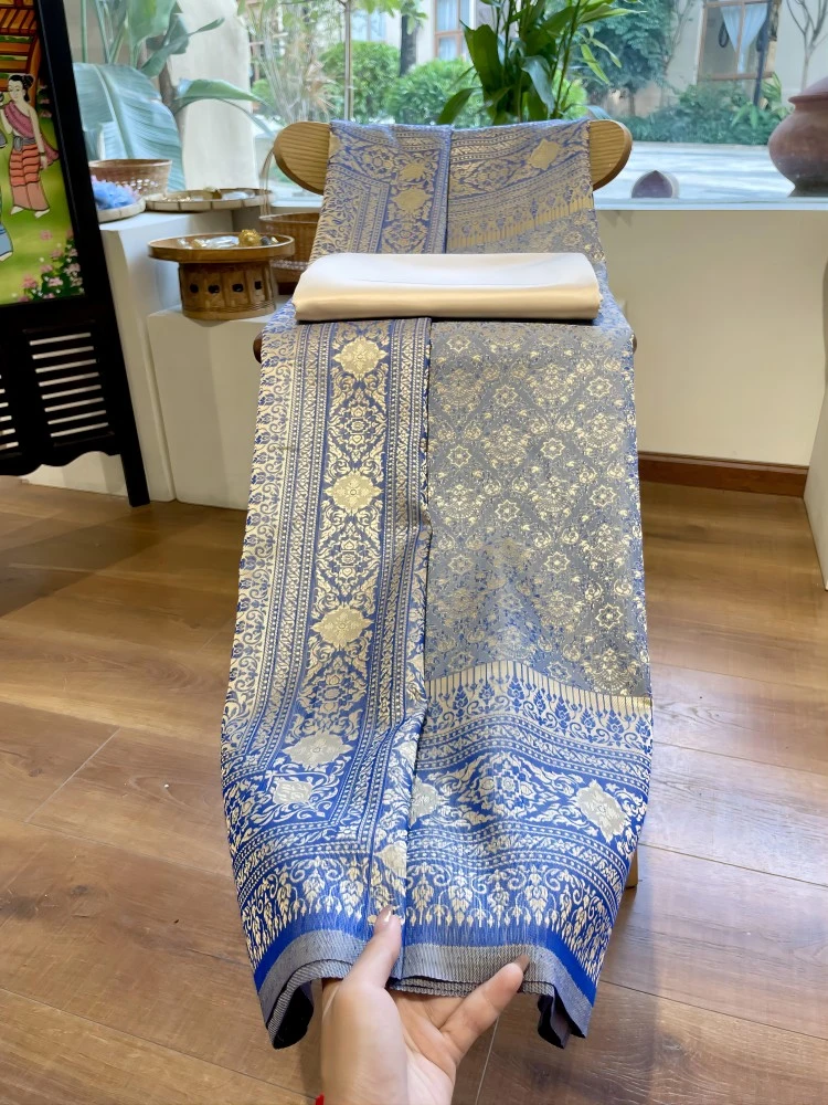 蓝紫调素可泰经典复古套装（进口布料、非成品）傣族女士刺绣民族风