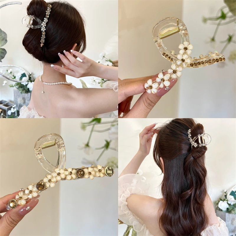 琉璃花朵抓夹高级感发饰女抓夹后脑勺盘发鲨鱼夹子发夹发卡头饰品