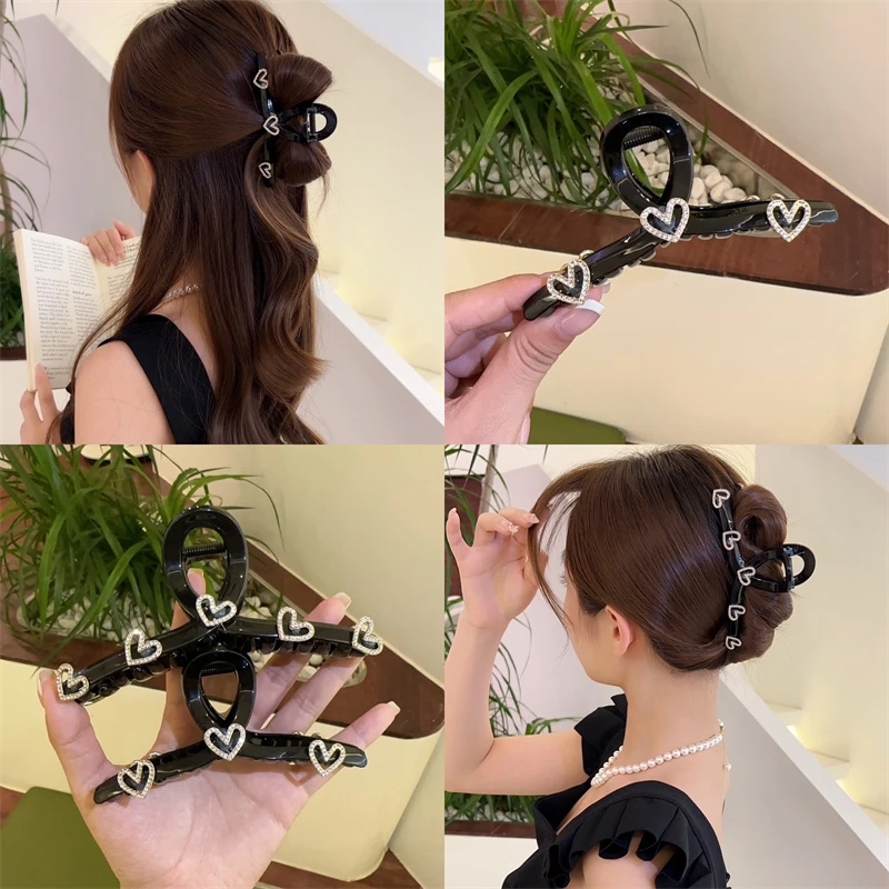 铁合金亚克力发饰 闪耀爱心大号抓夹头饰发夹女后脑勺夹子发饰