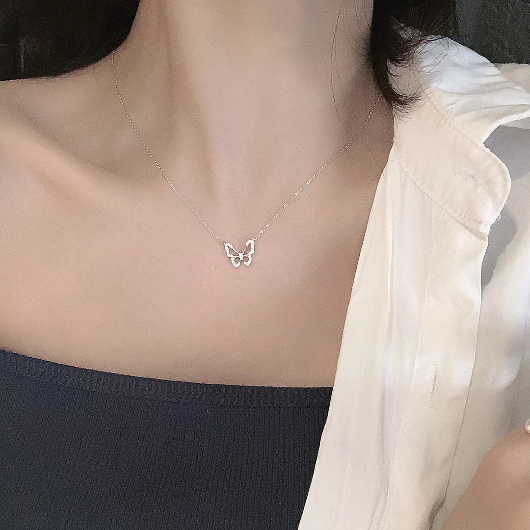 铜合金项链 时尚蝴蝶项链女ins锁骨链小众森系毛衣链简约超仙百搭