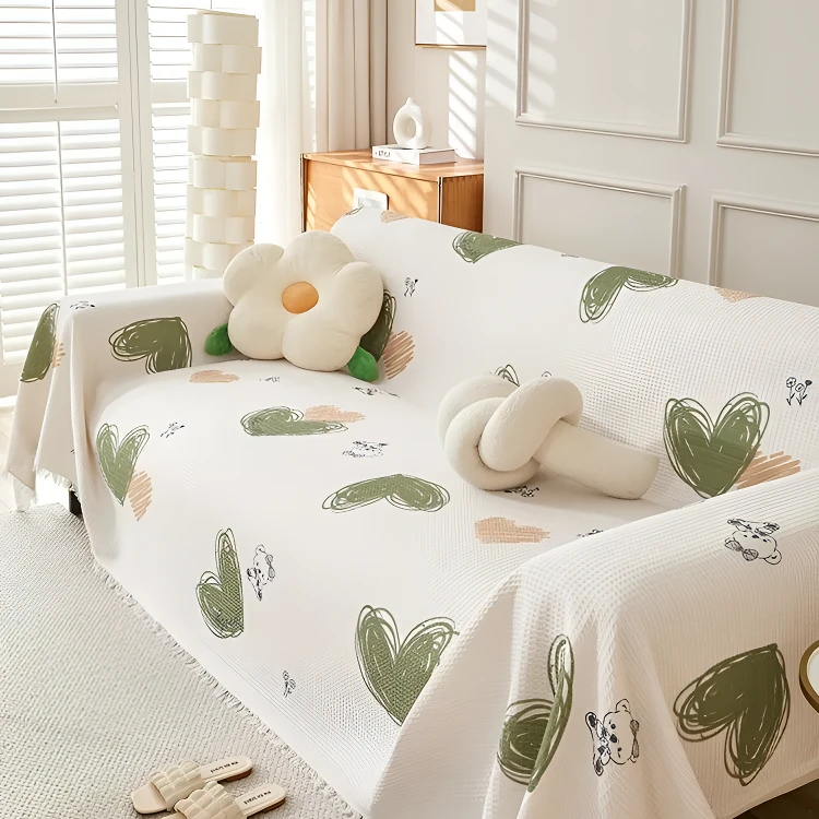 卡通沙发巾四季通用2025盖巾全包ins小清新沙发垫出租屋一片式