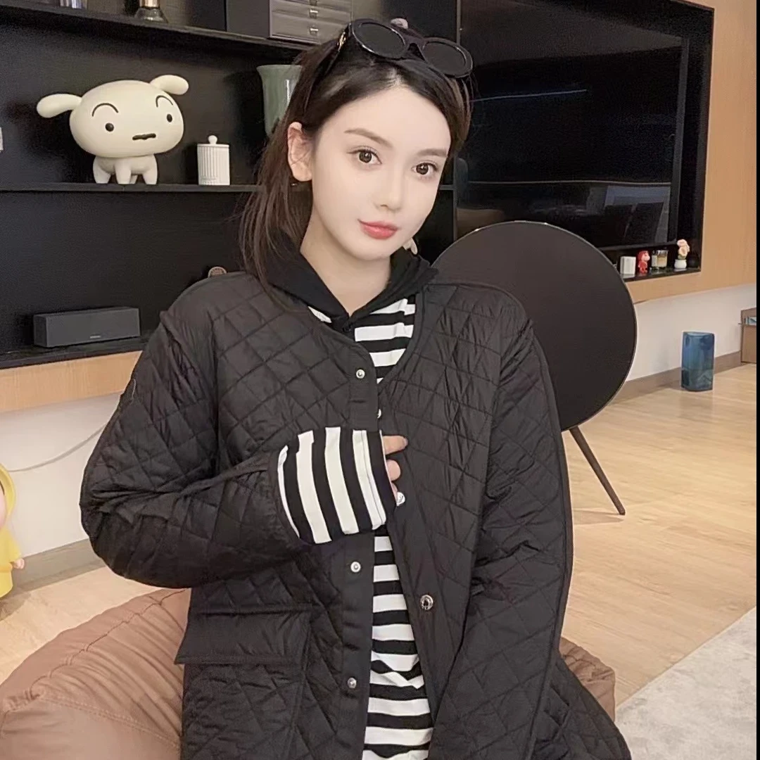 【时尚菱格无帽外套】LG24WT825小香风休闲轻薄保暖菱形格韩版外套