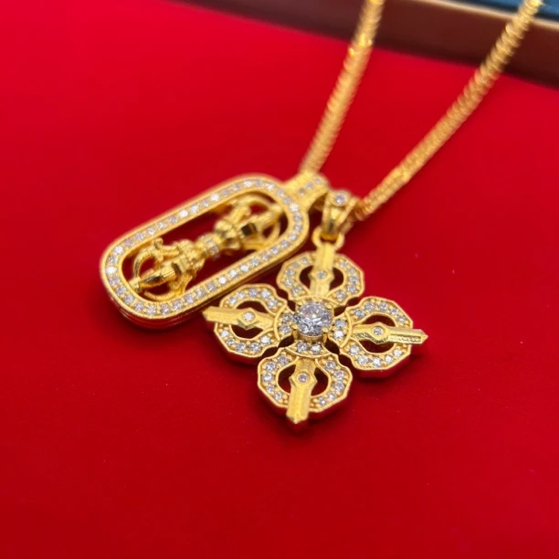 吊坠足银锆石 Y 韦雪同款四叶草金刚杵套链欧若风