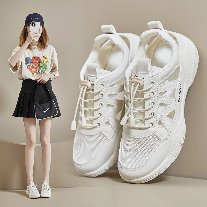 101小白鞋女2024夏季新款学生网红百搭镂空透气运动休闲厚底凉鞋