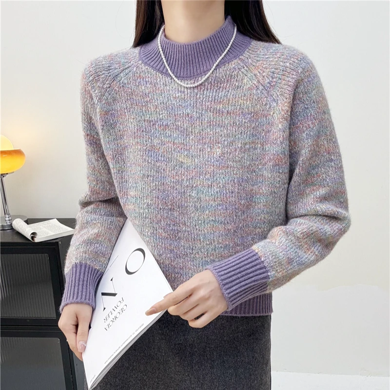 高级感显瘦加厚半高领宽松套头针织女士毛衣秋冬百搭时尚打底上衣