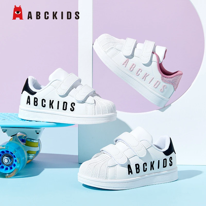 ABCKIDS秋季透气舒适旋转纽扣男女童运动时尚百搭防滑儿童小白鞋