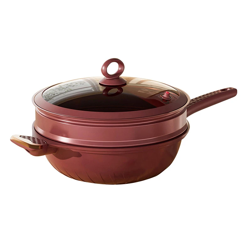 正品紫砂微压不粘锅电磁炉燃气灶通用无涂层钛合金炒锅煎炒锅炒菜