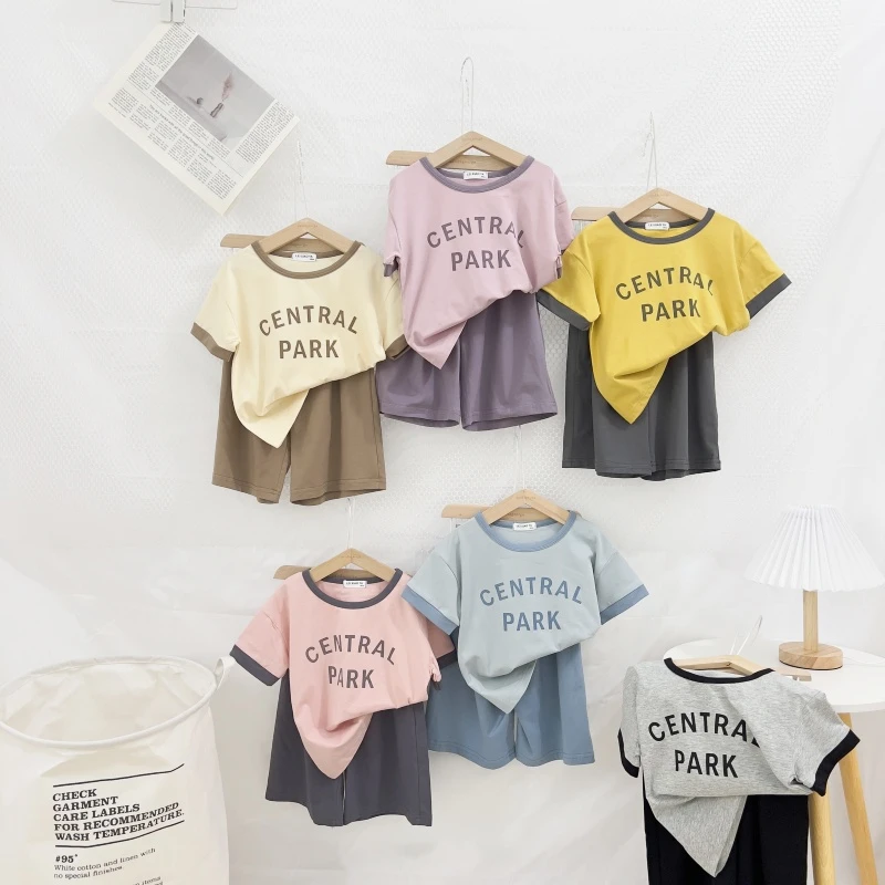 蕾小鸭夏季家居服儿童短袖宽松休闲睡衣男孩夏天中大童拼色空调服