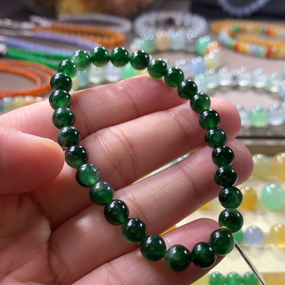 翡翠手链未镶嵌缅甸老蓝水手串