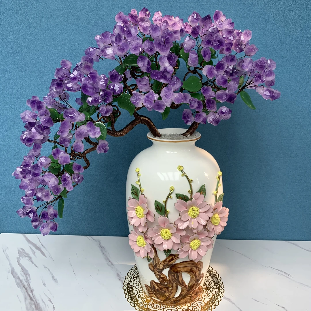 吉祥晶品天然紫水晶发财树招财摇钱家居客厅摆件玄关店铺开业礼品