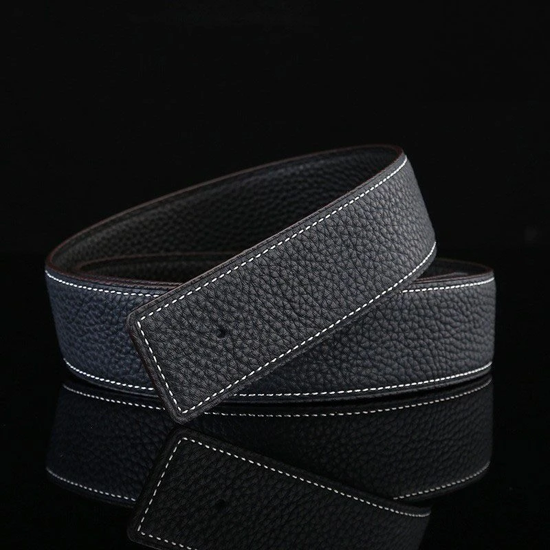 【平头荔枝纹】H款不锈钢板扣双面可穿头层牛皮真牛皮男士皮带商务
