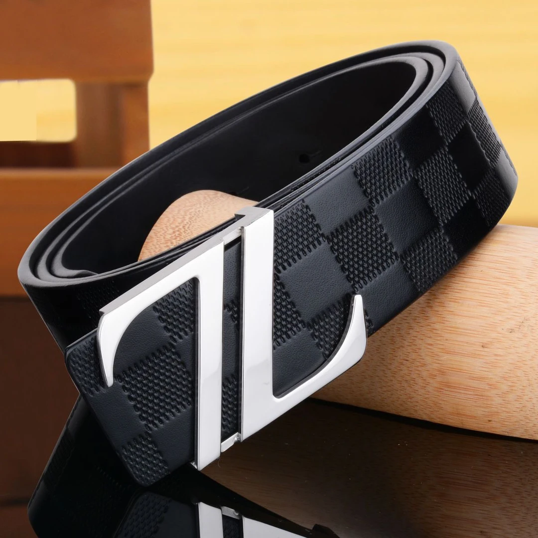 Z字不锈钢板扣宽3.8纯牛皮真牛皮皮带棋盘格时尚轻奢腰带男款商务