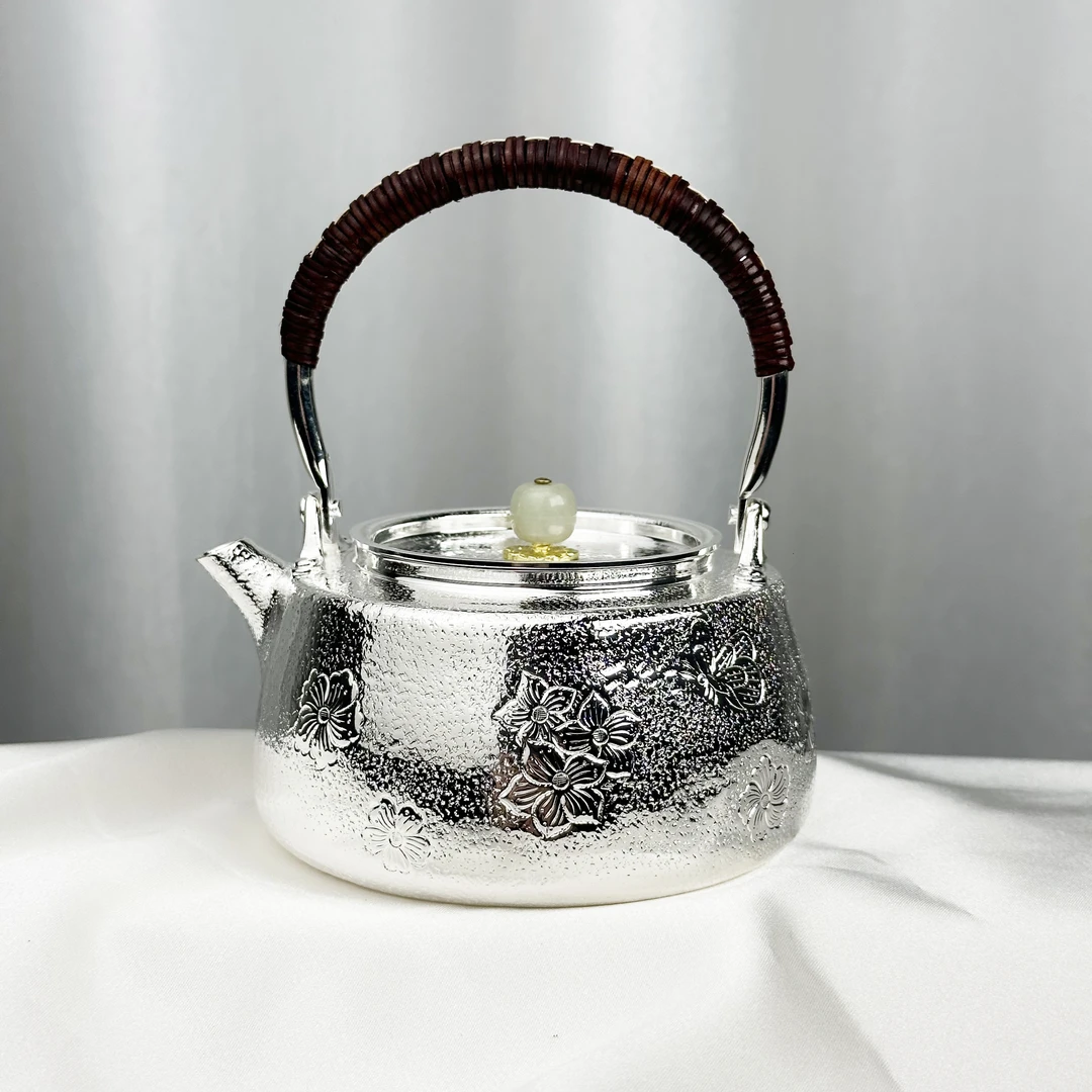 新品-雏菊小提梁银壶999泡茶壶