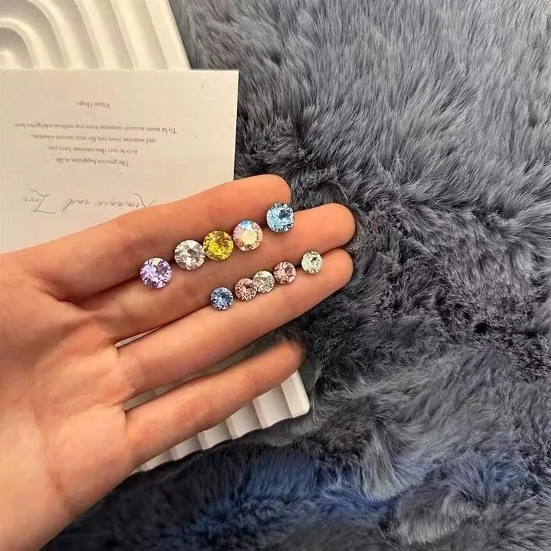 钛钢亚克力耳饰 钛钢耳饰 8mm爆闪华子耳骨耳蜗钉钛钢防过敏圆饼