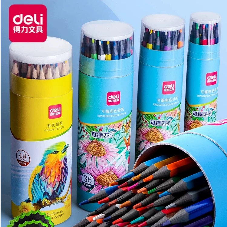 得力可擦彩铅小学生专用美术生绘画专用儿童手抄报画画彩色铅笔