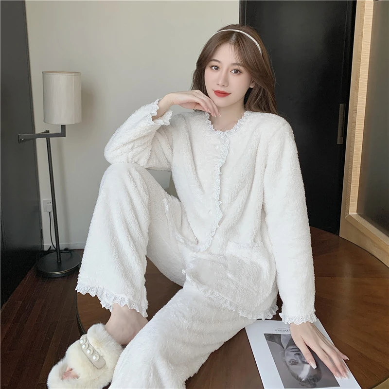 珊瑚绒睡衣女2025年新款秋冬季网红小香风加绒加厚保暖套装家居服