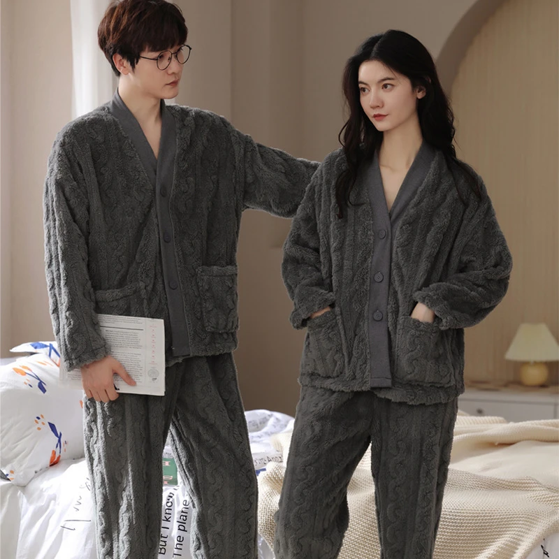 珊瑚绒睡衣女2025年新款男士情侣秋冬季加厚大码法兰绒家居服套装