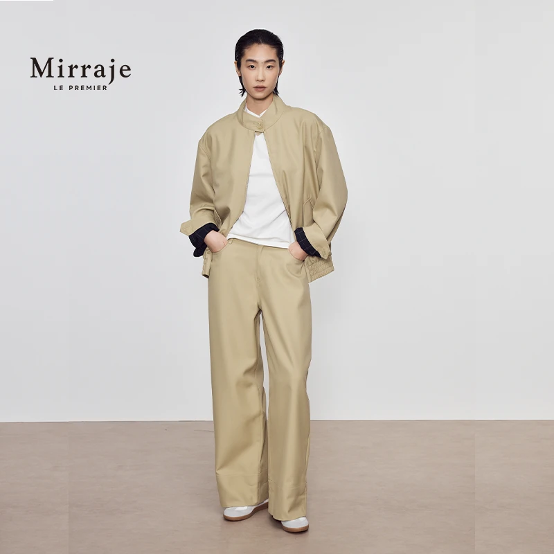 Mirraje24款休闲双面羊毛混纺格纹宽肩夹克翻边撞色直筒休闲长裤