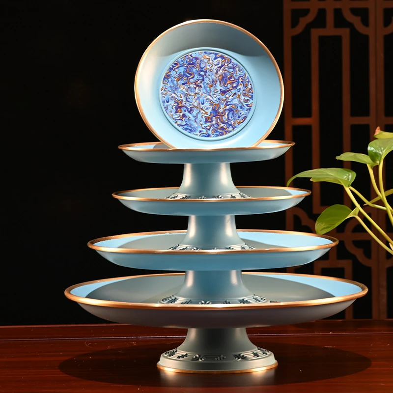 加厚纯铜海之蓝果盘家用水果盘供盘室内财神托盘6-12寸贡盘简约
