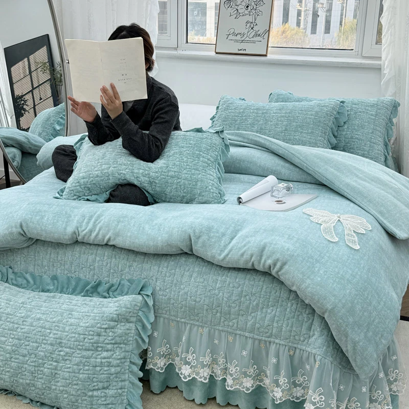 ◇婴儿绒肌理纹秋冬加厚四件套±9斤公主蝴蝶系列床裙款床上用品