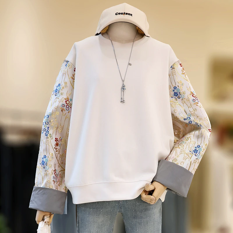 【福利】大码中式休闲百搭圆领卫衣女春新款宽松胖mm上衣/24087