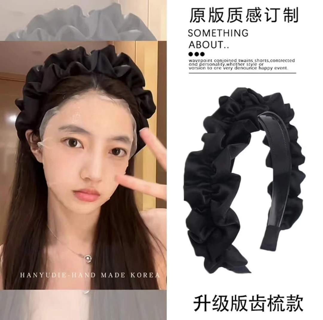 黑色缎面布艺气质洗脸齿梳发箍头箍宽边压发带齿防滑发卡百搭发饰