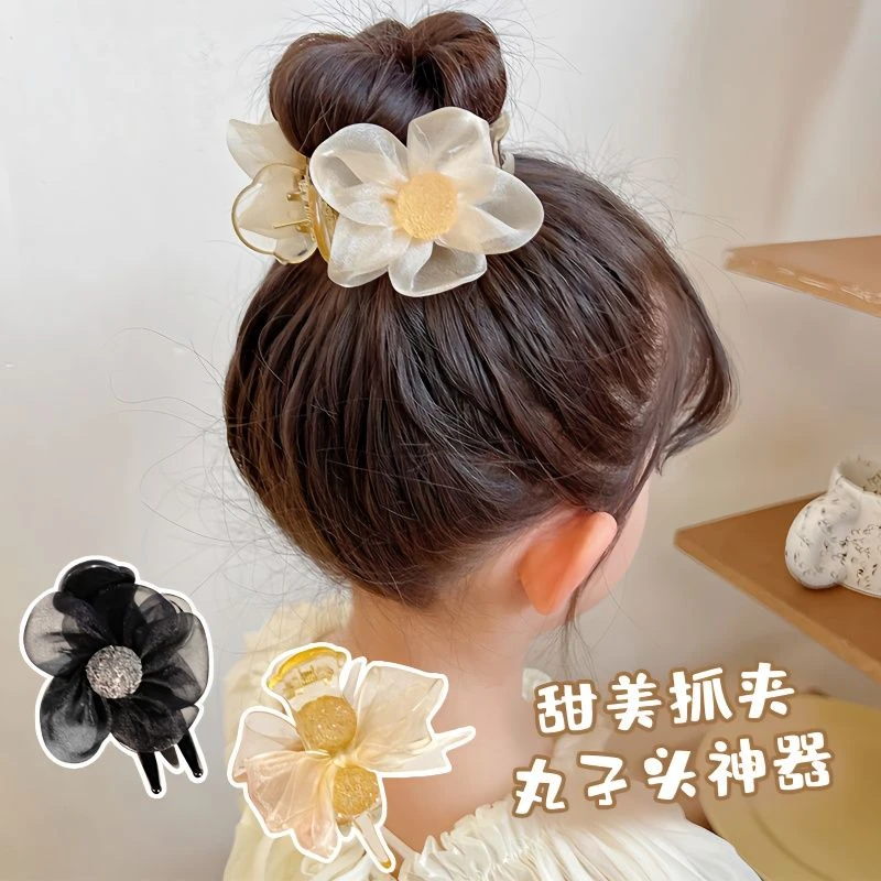 儿童花朵抓夹甜美蝴蝶结马尾专用抓夹气质上班族后脑勺发圈发饰