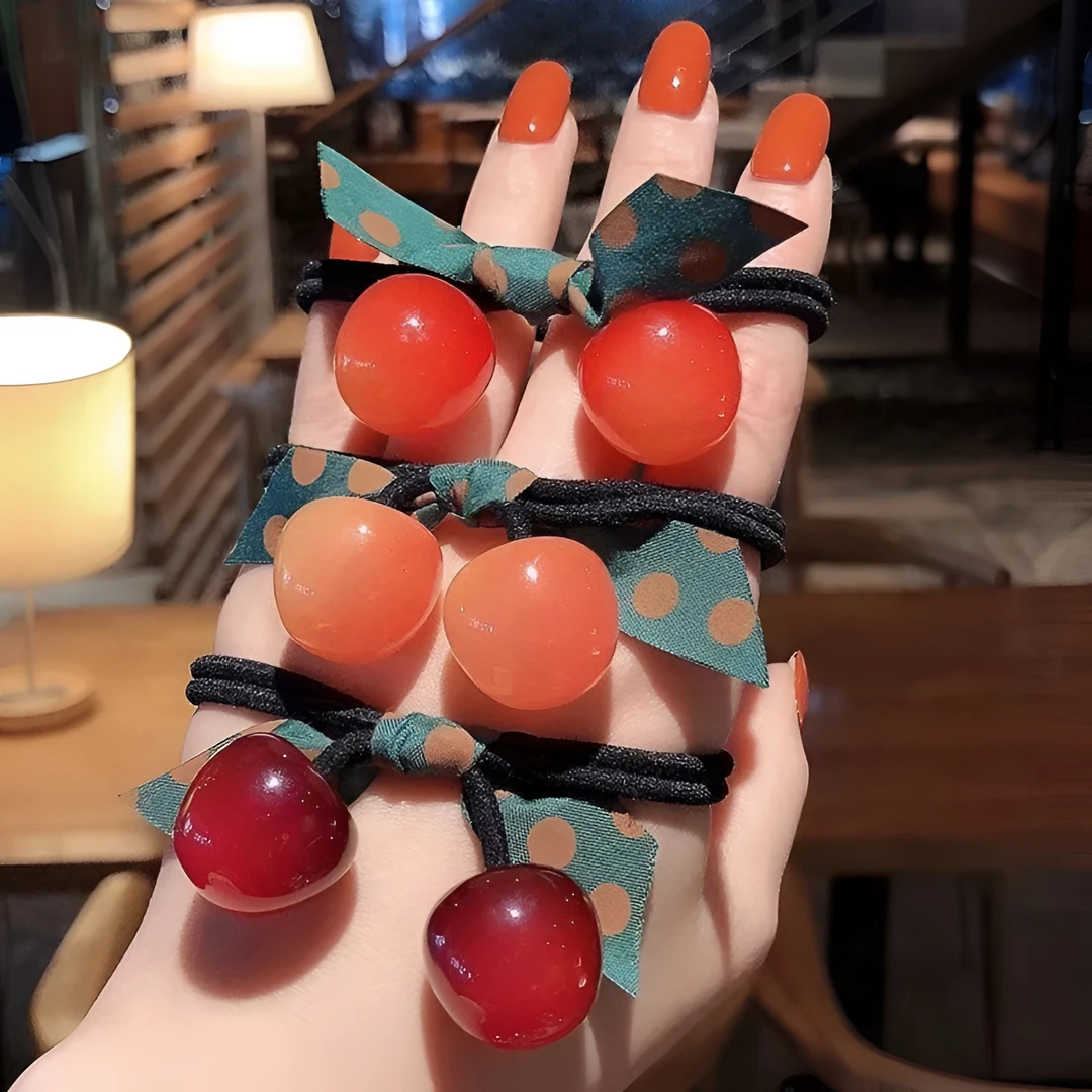 韩版高弹力扎头绳樱桃发绳少女皮筋头绳网红简约可爱盘发圈气质