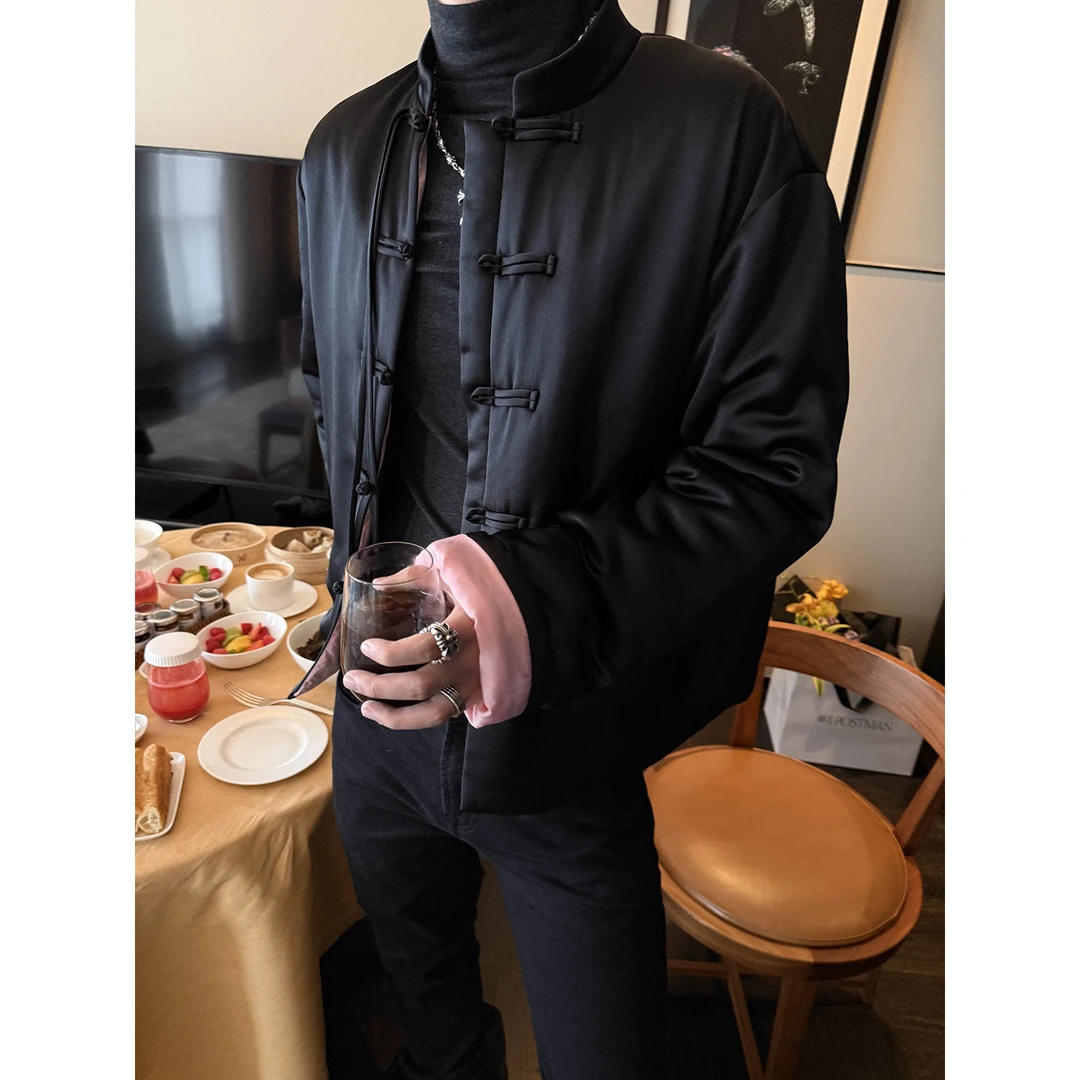 ESC MAN STUDIO/新中式老钱风 粉色撞色内里醋酸缎面盘扣棉衣